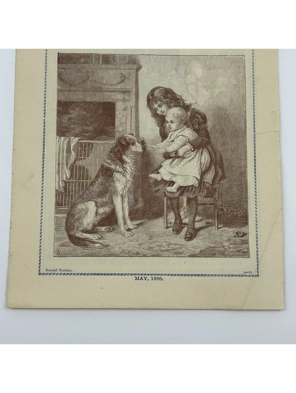 Antique 1896 Picture Lesson Paper Victorian Child Dog Engraving Print Art    C21